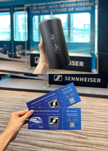 NFC event check-in card with a custom design & personalized name-engraved thermos merchandise.